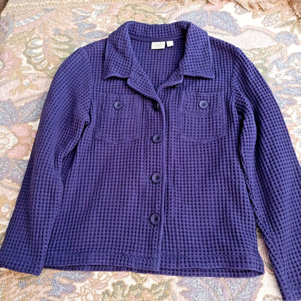 Cabelas Legendary Quality Waffle Knit Shacket Jacket Womens L Large Purple Cotto
